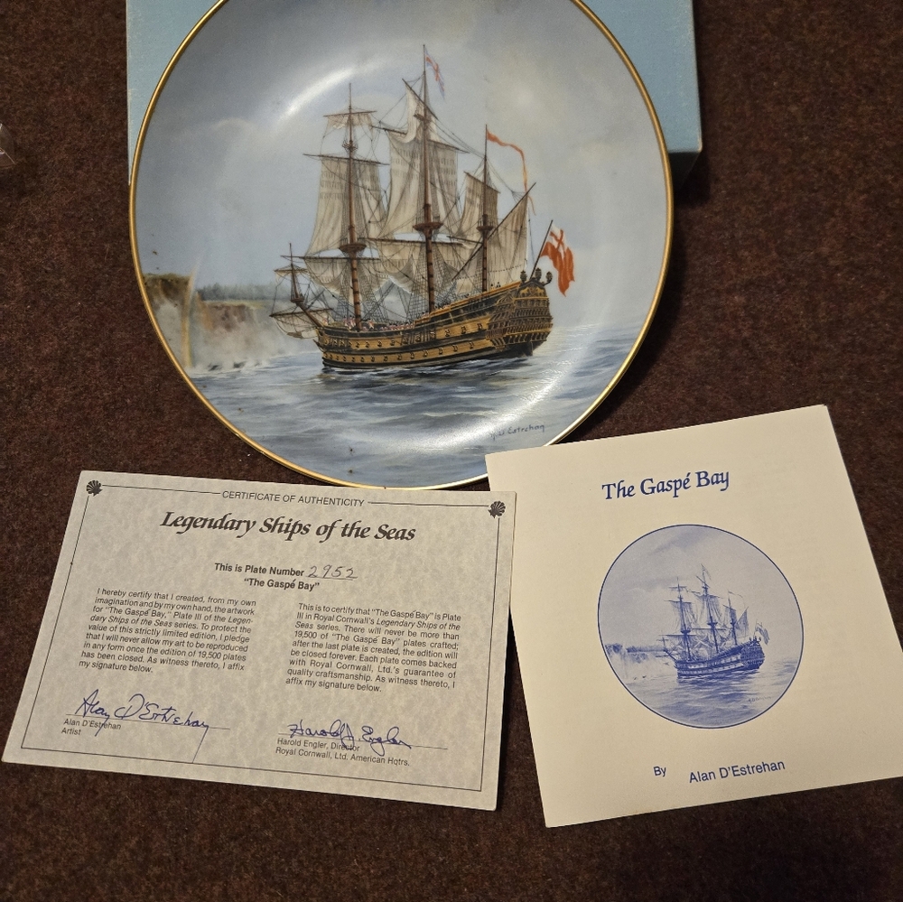 1980 Royal Cornwall "The Gaspe' Bay" Collector Plate by Artist D'Estrehan